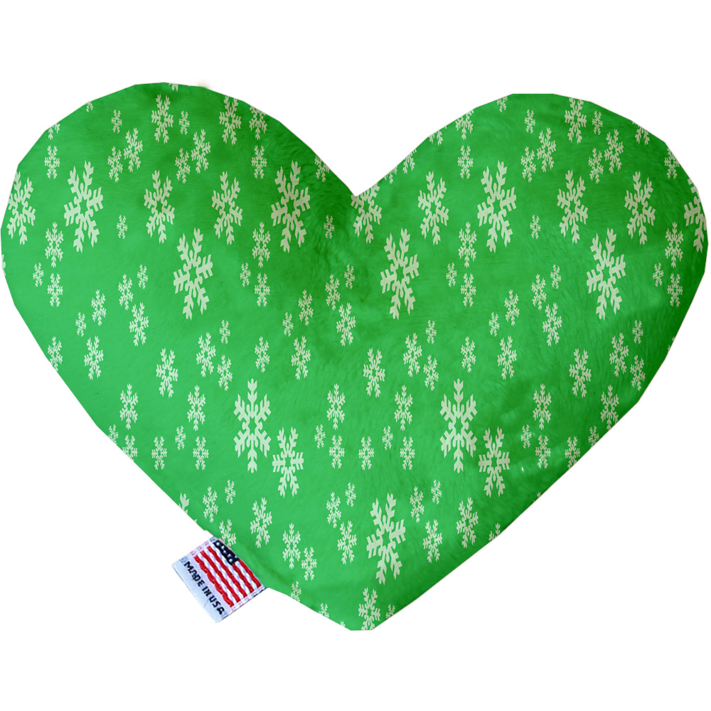 Green and White Snowflakes 6 inch Heart Dog Toy